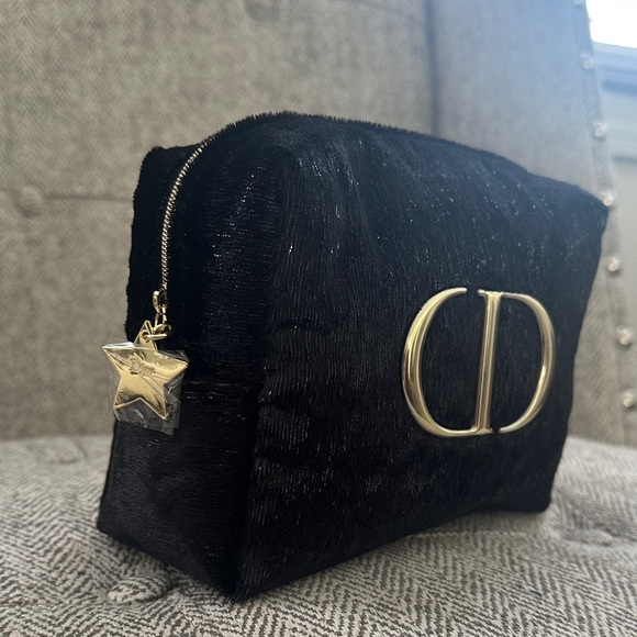 Dior Black Velvet Cosmetic Pouch with Gold Logo - Picture 2 of 9